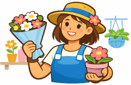 Illustrazione acquirente garden center o fioreria